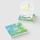 Monogram gradiënt cyaan groen nautisch abstract stenen onderzetter (Zijkant)