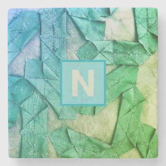 Monogram gradiënt cyaan groen nautisch abstract stenen onderzetter (Voorkant)