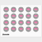 Monogram Graduatie Cap Roze + Zwart Chevron Ronde Sticker (Vel)