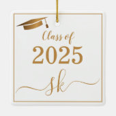 Monogram Graduation Cap Gold Script Class of 2025 Keramisch Ornament (Achterkant)