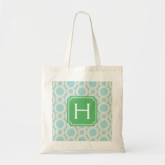 Monogram grafisch aqua blauw interlocking patroon tote bag (Voorkant)