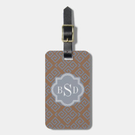 Monogram grafisch bruin abstract geometrisch patro bagagelabel