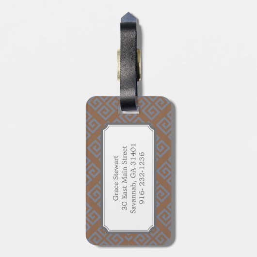 Monogram grafisch bruin abstract geometrisch patro bagagelabel (Achterkant verticaal)