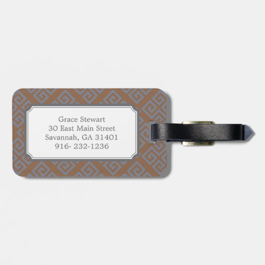 Monogram grafisch bruin abstract geometrisch patro bagagelabel (Achterkant horizontaal)