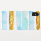 Monogram grafische blauwe en goudkleurige Waterver Case-Mate iPhone Case (Achterkant (horizontaal))