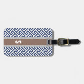 Monogram grafische blauwe grijze belangrijke geome bagagelabel (Voorkant horizontaal)