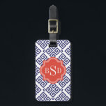Monogram grafische blauwe grijze belangrijke geome bagagelabel<br><div class="desc">Chic bold modern elegant, stijlvol, decoratief, griekig, rood, wit en blauw geometrisch abstract patroon, het schattige hedendaagse moderne, moderne, abstracte geometrische patroon in rood, wit en blauw, geeft dit gedurfde, schone ontwerp een hedendaagse en klassieke look. Koel unieke cadeaus voor haar. Pas het gepersonaliseerde monogram met uw eigen initialen of...</div>