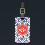 Monogram grafische blauwe grijze belangrijke geome bagagelabel<br><div class="desc">Chic bold modern elegant, stijlvol, decoratief, griekig, rood, wit en blauw geometrisch abstract patroon, het schattige hedendaagse moderne, moderne, abstracte geometrische patroon in rood, wit en blauw, geeft dit gedurfde, schone ontwerp een hedendaagse en klassieke look. Koel unieke cadeaus voor haar. Pas het gepersonaliseerde monogram met uw eigen initialen of...</div>