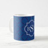 Monogram grafische blauwe grijze belangrijke geome koffiemok (Voorkant links)