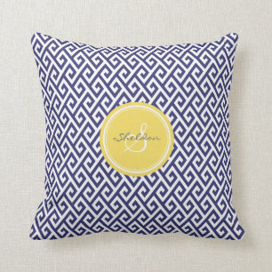 Monogram grafische blauwe grijze belangrijke geome kussen