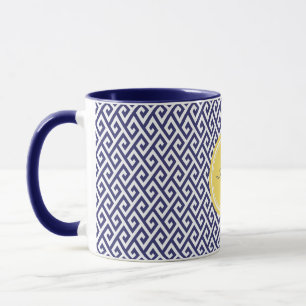 Monogram grafische blauwe grijze belangrijke geome mok