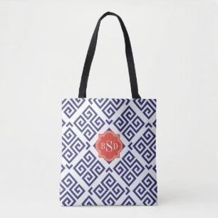 Monogram grafische blauwe grijze belangrijke geome tote bag