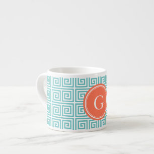 Monogram grafische blauwgroen grijze belangrijke g espresso kop