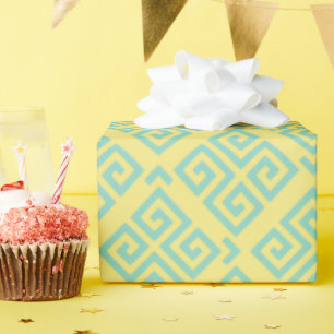 Monogram grafische gele griekige belangrijke geome cadeaupapier