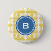 Monogram grafische gele griekige belangrijke geome ronde button 5,7 cm (Voorkant)