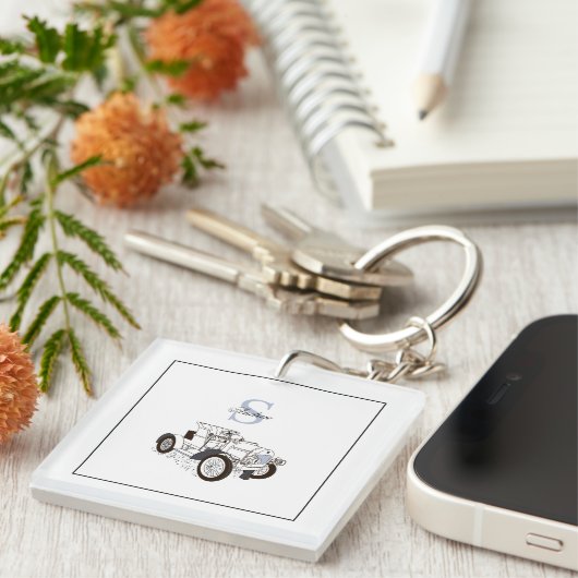 Monogram grafische kaart - Aangepaste zwarte auto Sleutelhanger (Voorkant Rechts)