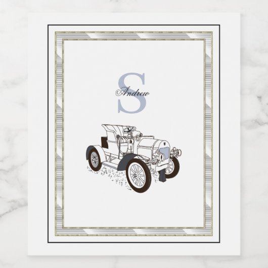 Monogram grafische kaart - Aangepaste zwarte auto Wijn Etiket (Enkel label)