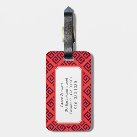 Monogram grafische rode grijze belangrijke geometr bagagelabel (Achterkant verticaal)