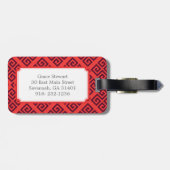 Monogram grafische rode grijze belangrijke geometr bagagelabel (Achterkant horizontaal)