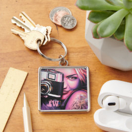 Monogram Grafitti Woman met camera Sleutelhanger