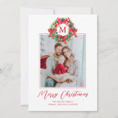 Monogram Grandmillennial Kerst Krans Lint Feestdagenkaart (Voorkant)