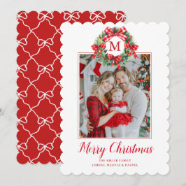 Monogram Grandmillennial Kerst Krans Strikken Feestdagenkaart