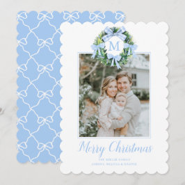 Monogram Grandmillennial Kerst Krans Strikken Feestdagenkaart