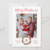 Monogram Grandmillennial Kerstkrans Bogen Feestdagenkaart (Voorkant)