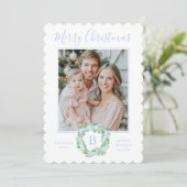 Monogram Grandmillennial Kerstkrans Bogen Feestdagenkaart (Staand voorkant)