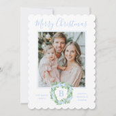 Monogram Grandmillennial Kerstkrans Bogen Feestdagenkaart (Voorkant)