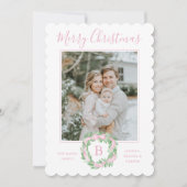 Monogram Grandmillennial Kerstkrans Bogen Feestdagenkaart (Voorkant)