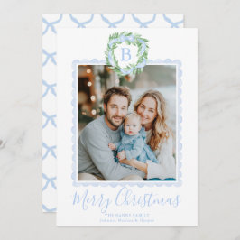 Monogram Grandmillennial Kerstkrans Lint Feestdagenkaart