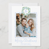 Monogram Grandmillennial Kerstkrans strik Feestdagenkaart (Voorkant)