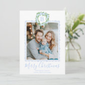 Monogram Grandmillennial Kerstkrans strik Feestdagenkaart (Staand voorkant)