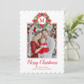 Monogram Grandmillennial Kerstkranslinten Feestdagenkaart (Staand voorkant)