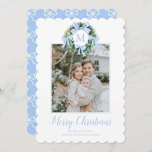 Monogram Grandmillennial Kerstkranslinten Feestdagenkaart (Voorkant / Achterkant)