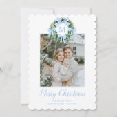 Monogram Grandmillennial Kerstkranslinten Feestdagenkaart (Voorkant)