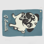 Monogram. Grappig Gentleman Pug met een Cute Bowti Golfhanddoek (Horizontaal)