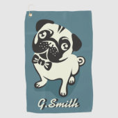 Monogram. Grappig Gentleman Pug met een Cute Bowti Golfhanddoek (Voorkant)