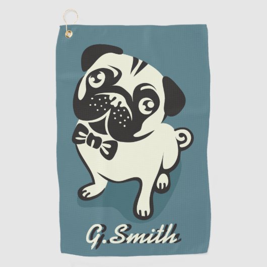 Monogram. Grappig Gentleman Pug met een Cute Bowti Golfhanddoek (Voorkant)