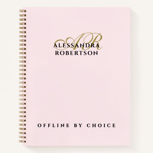 Monogram Grappig Inspirerend Pastel Roze Goud Chic Notitieboek (Voorkant)