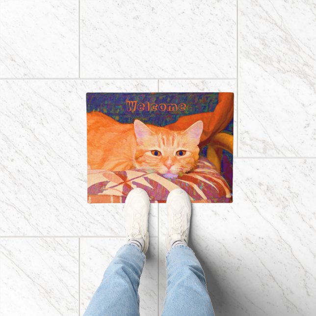 Monogram Grappig Leuk Helder Oranje Tabby Cat Deurmat (Binnen)