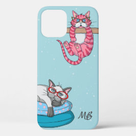 Monogram Grappige Whimsical Cats Trendy Modern Case-Mate iPhone Case