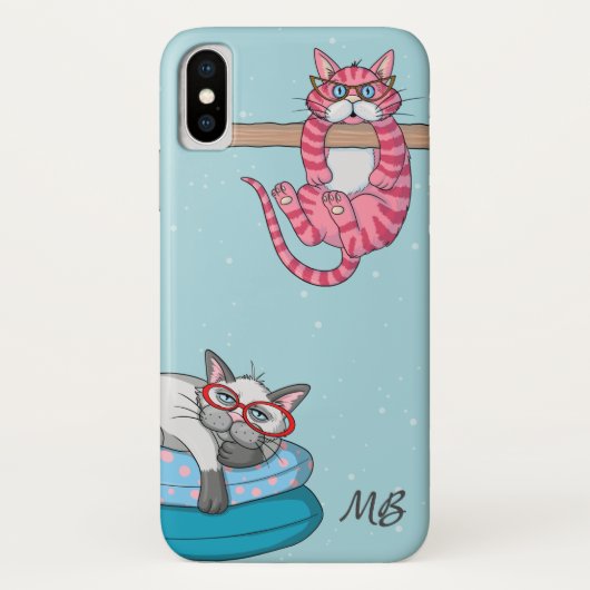 Monogram Grappige Whimsical Cats Trendy Modern Case-Mate iPhone Case (Achterkant)