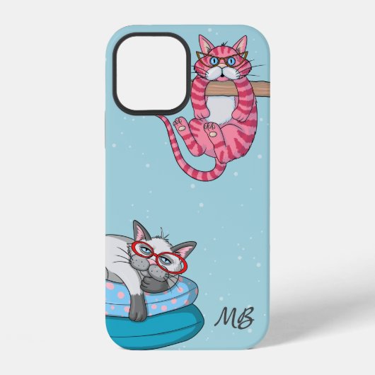 Monogram Grappige Whimsical Cats Trendy Modern iPhone Hoesje (Achterkant)