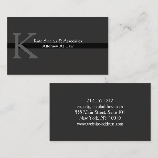 Monogram Gray Attorney Professional Visitekaartje (Voorkant / Achterkant)