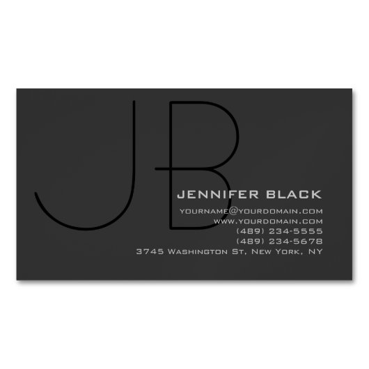 Monogram Gray Black Modern Initiaal Magnetisch Visitekaartje (Voorkant)