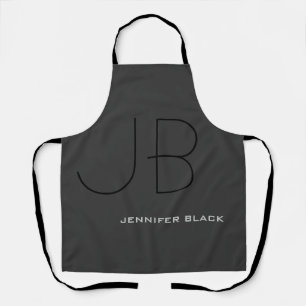 Monogram Gray Black Modern Initiaal Schort
