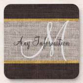 Monogram Gray Burlap Linen Rustic Jute Drankjes Onderzetter (Voorkant)