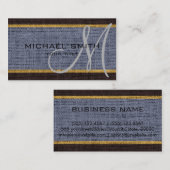 Monogram Gray Burlap Linen Rustic Jute Visitekaartje (Voorkant / Achterkant)